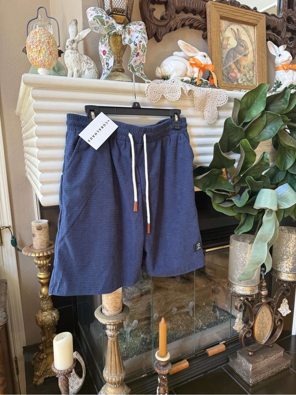 Classic Navy Waffle-Texture Drawstring Shorts
